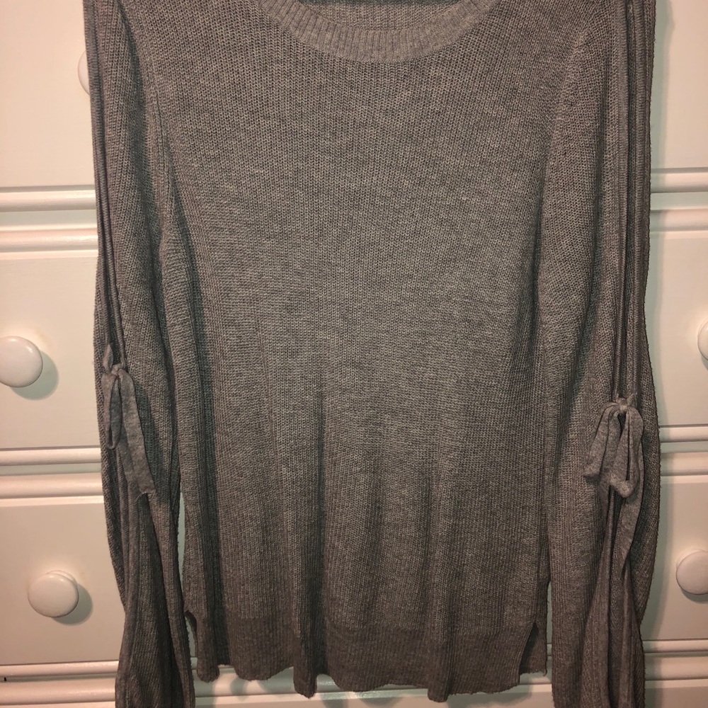 American Eagle Open Tie Sleeve Sweater - Grey - Picture 3 of 4